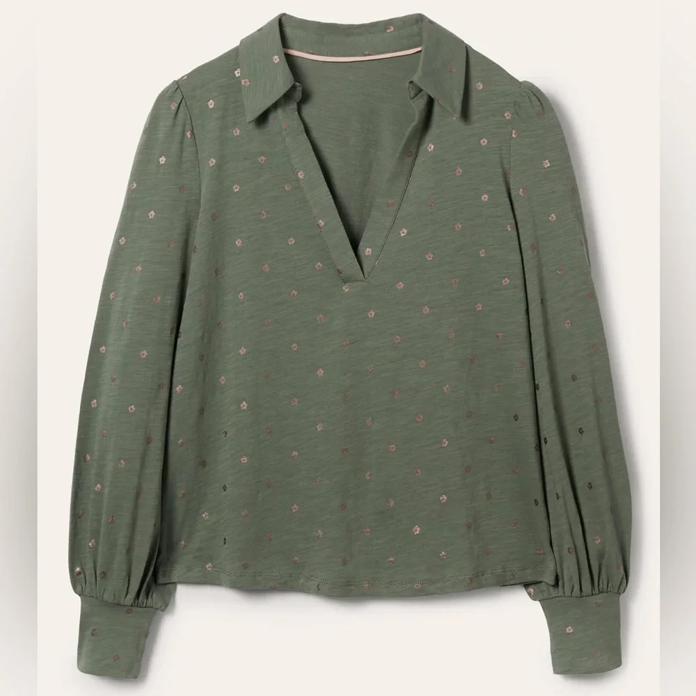 Boden Olive Green V-Neck Long Sleeve Blouse